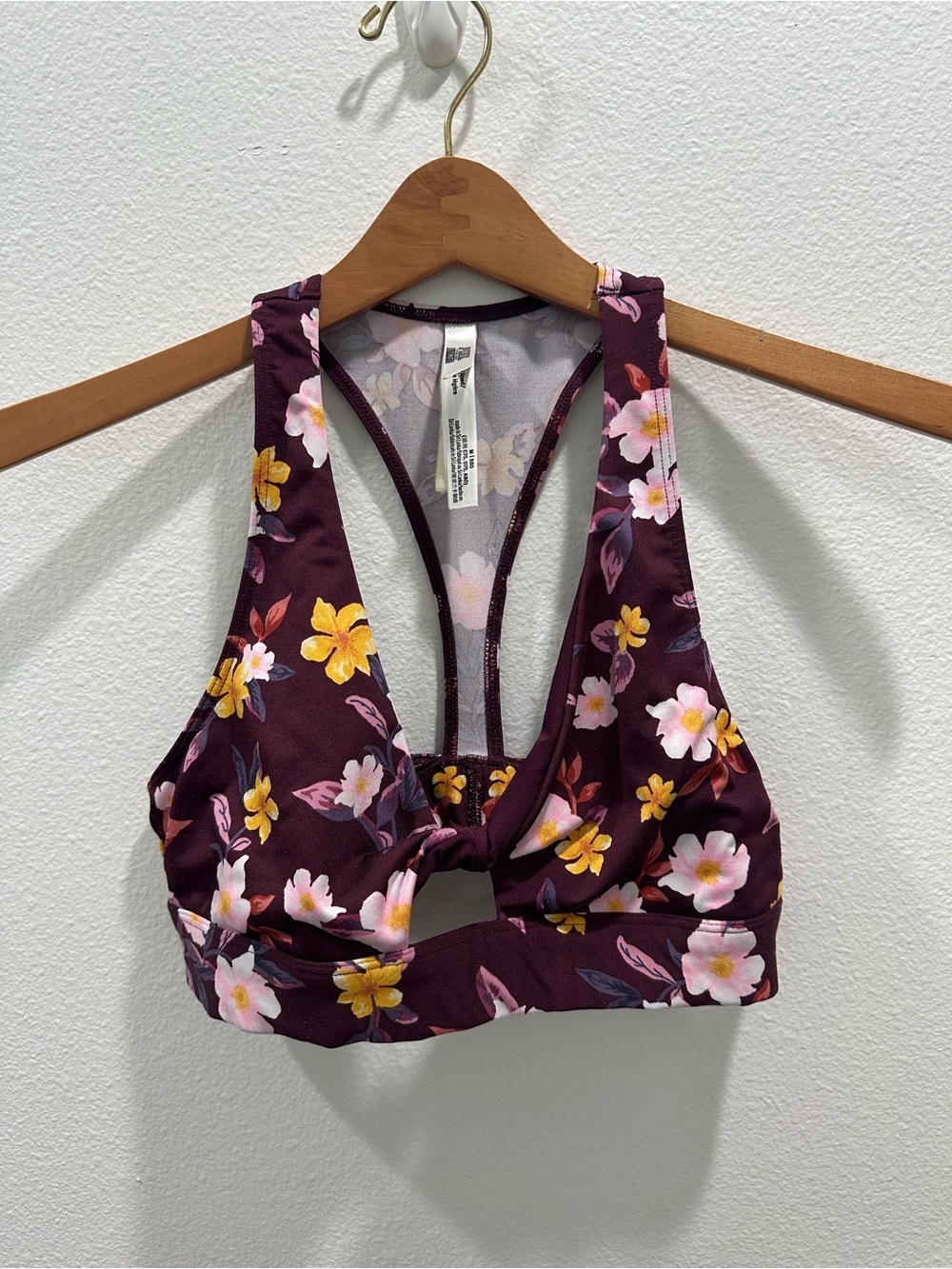 PINK Victoria’s Secret Floral Knot Front Sports Bra - Plum maroon racerback